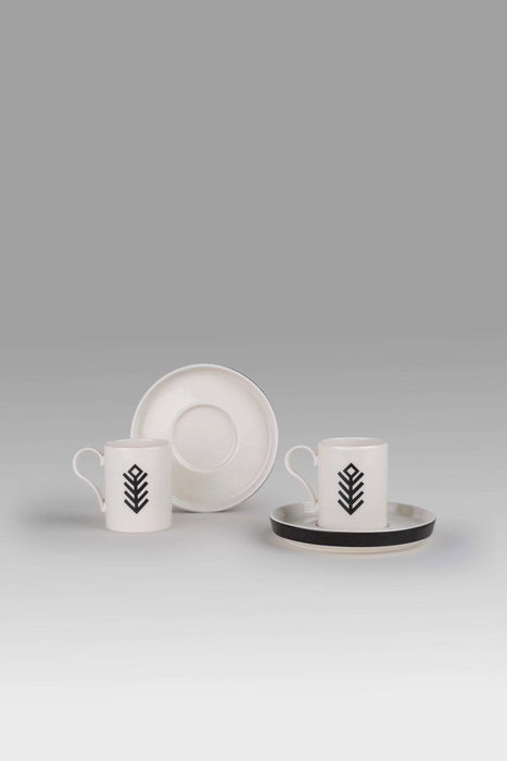 Hermia Juego de Tazas de Café y Platos Negro, 4 Piezas de Porcelana de 90 cc
